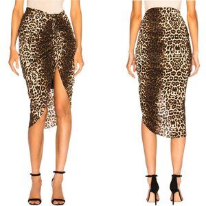 Veronica Beard - Women’s ‘Ari’ Leopard Silk Skirt, Ruched - Nude/Brown  X-Small